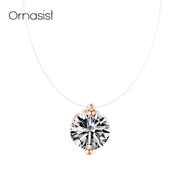 Bling Invisible Zircon Necklace For Women Jewelry Transparent Fishline Pendant Collier Choker Wedding Party Daily Accessories