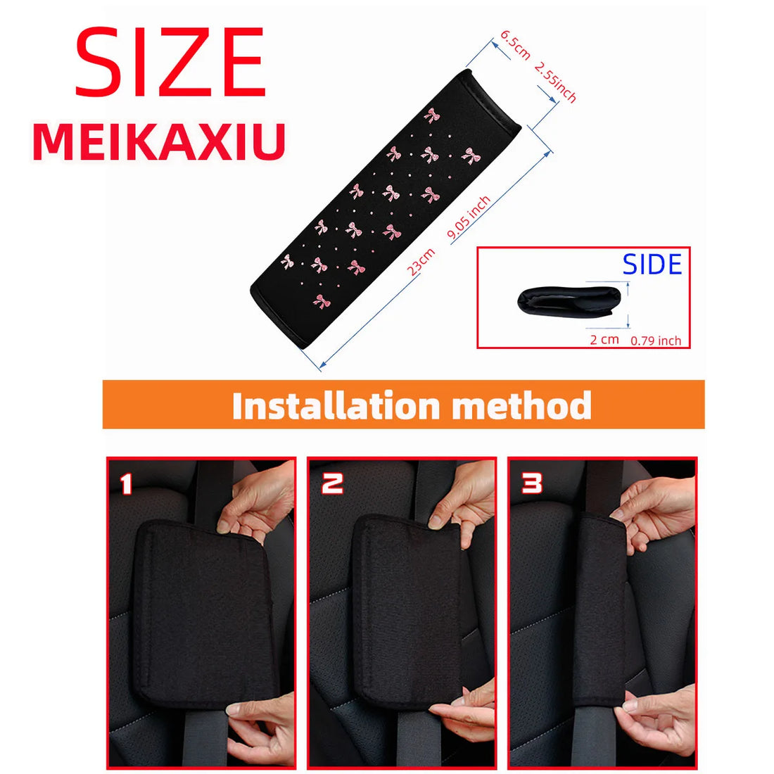 Blingbling fabric car shoulder cover with flashing pink small bows - safety belt decoration for car - decorative items for women