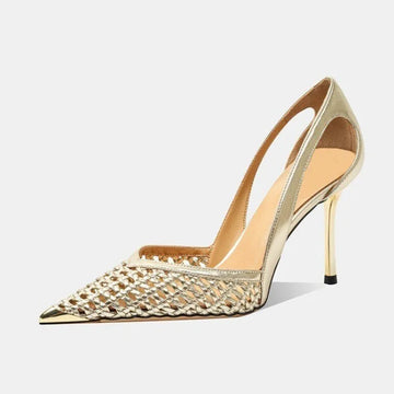 2025 New Bling Women Sandals Fashion Pointed Toe Shallow Slip On Ladies Elegant Slingback Shoes Med Heel Pumps