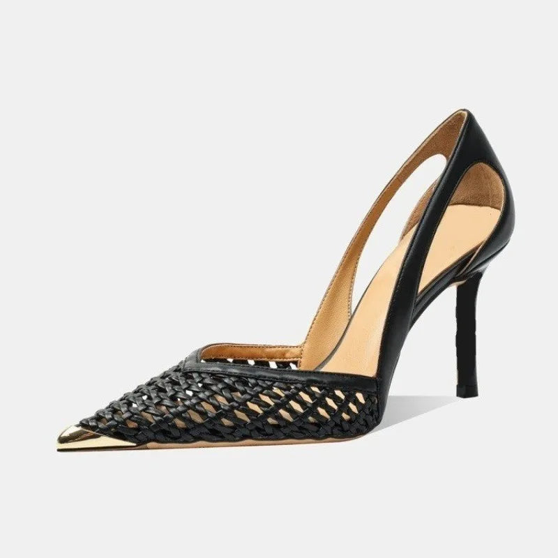 2025 New Bling Women Sandals Fashion Pointed Toe Shallow Slip On Ladies Elegant Slingback Shoes Med Heel Pumps