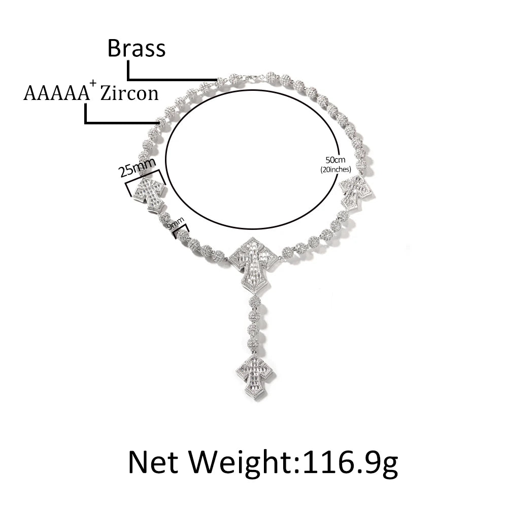 THE BLING KING Full Paved Iced Out Bling New In Cubic Zirconia HipHop Jewelry 4 Cross Bead Chain Necklace for Women Men