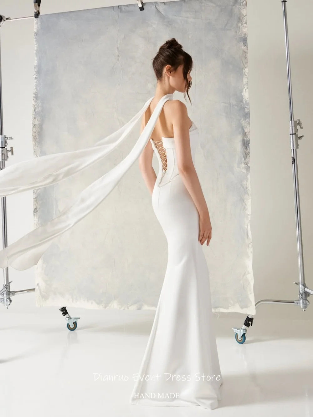 Dianruo Bling Beaded Wedding Dress Mermaid Ruched Pearls Vestido De Noiva Sleeveless Ribbons Evening Dresses 2026 Customized