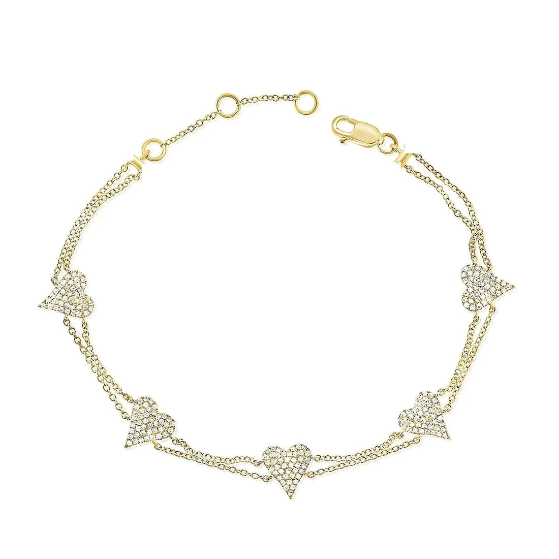 Bling Heart Charm Bracelets for Women Double Chain Paved White Cubic Zircon Rose Gold/Gold/Platinum Plated Color Fashion Jewelry
