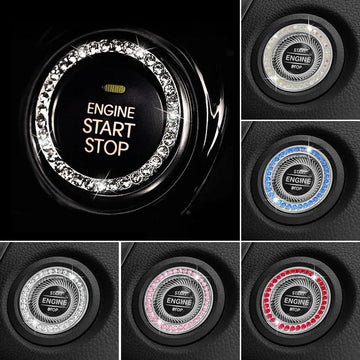 Bling Car Crystal  Bling Ring Emblem Sticker Decorative Diamond Rhinestone Push To Start Button Interior Glam Decor Accessory
