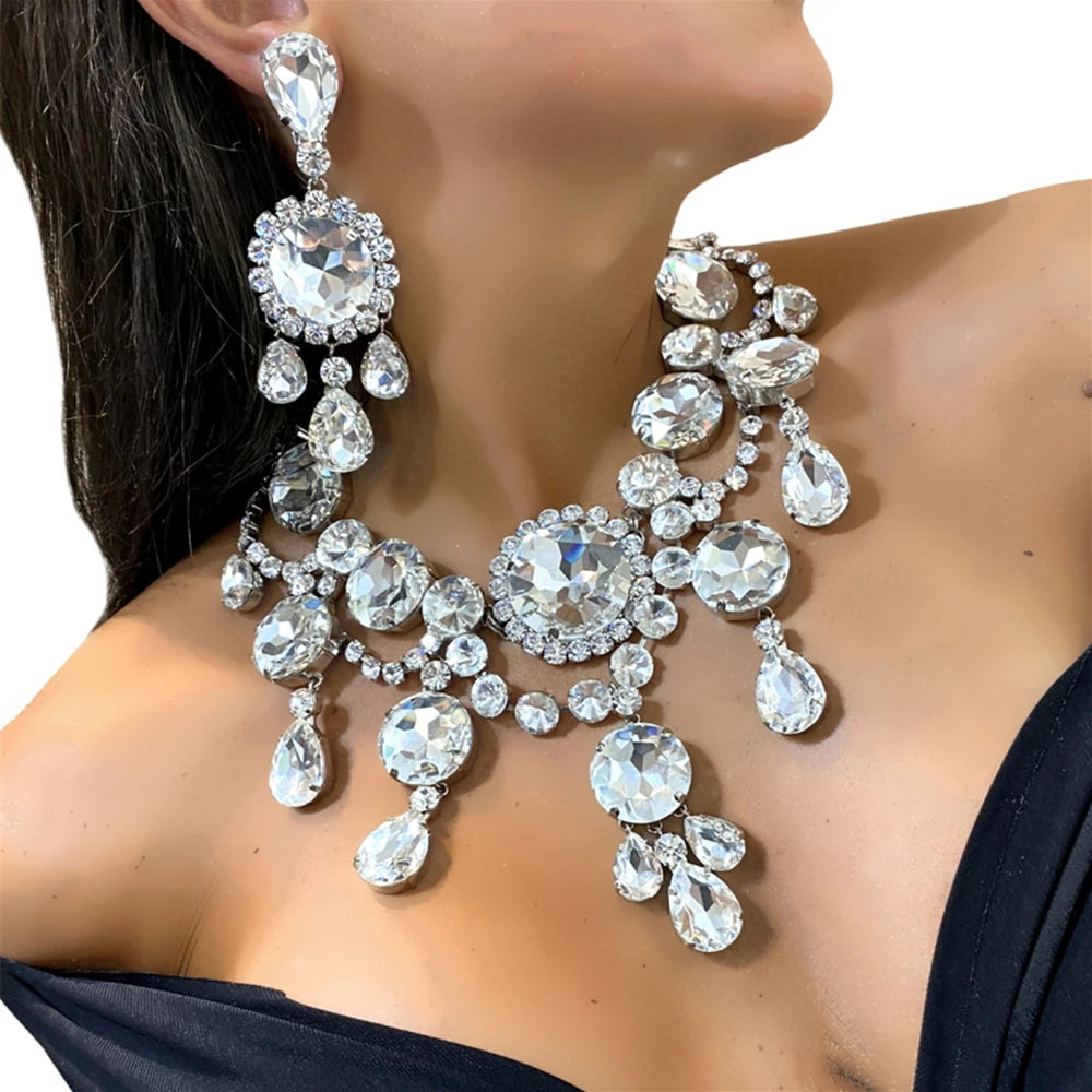 Bling Luxury Large Necklace, Exaggerated Round Delicate Necklace, Fashionable Bridal Wedding Jewelry, Party Gift for Women