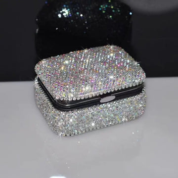 Bling Mini Jewelry Box with Mirror Creative Luxury Necklace Storage Case Square Rhinestone Diamond Jewelry Box Dressing Room