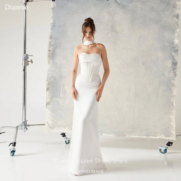 Dianruo Bling Beaded Wedding Dress Mermaid Ruched Pearls Vestido De Noiva Sleeveless Ribbons Evening Dresses 2026 Customized
