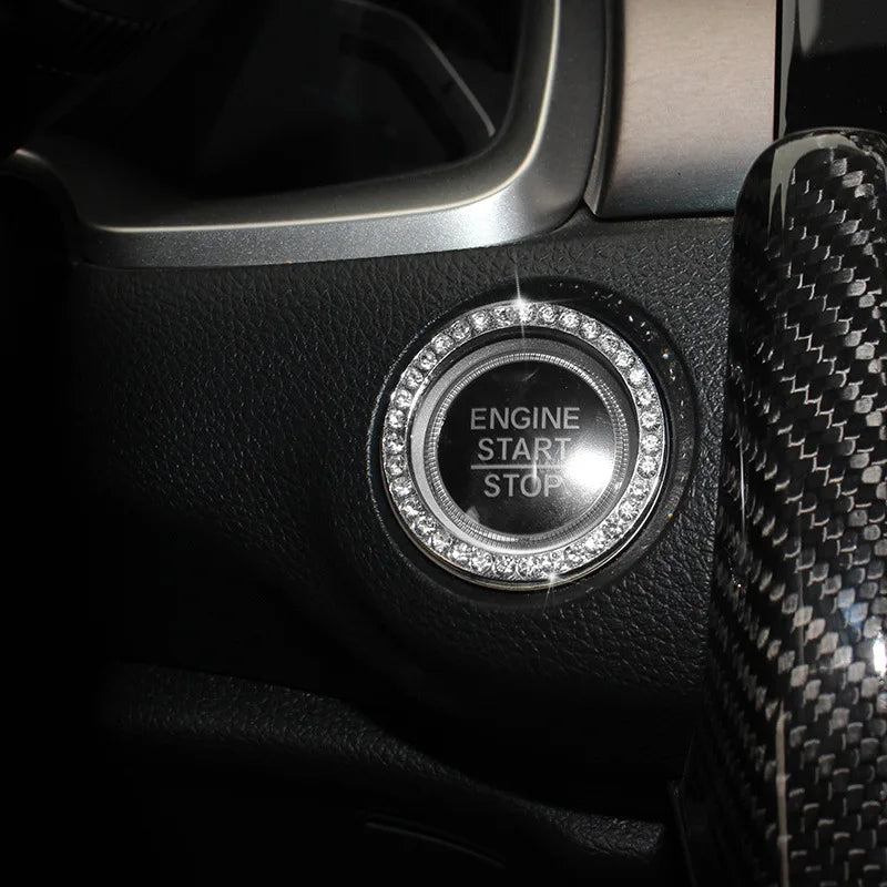 Bling Car Crystal  Bling Ring Emblem Sticker Decorative Diamond Rhinestone Push To Start Button Interior Glam Decor Accessory