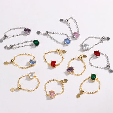 Adjustable Bling Tiny Delicate Oval Shape Colors Rings for Women Micro Pave 5A Cubic Zirconia CZ Fashion Jewelry Chain Ring