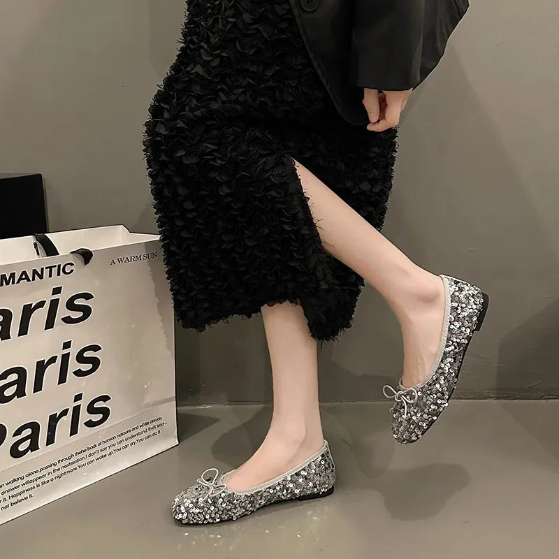 Bow Bling Women Flats Shoes New Fashion Dress Luxury Shoes 2024 Summer Soft Sole Comfort Shoes Elegant Shallow Zapatillas Female
