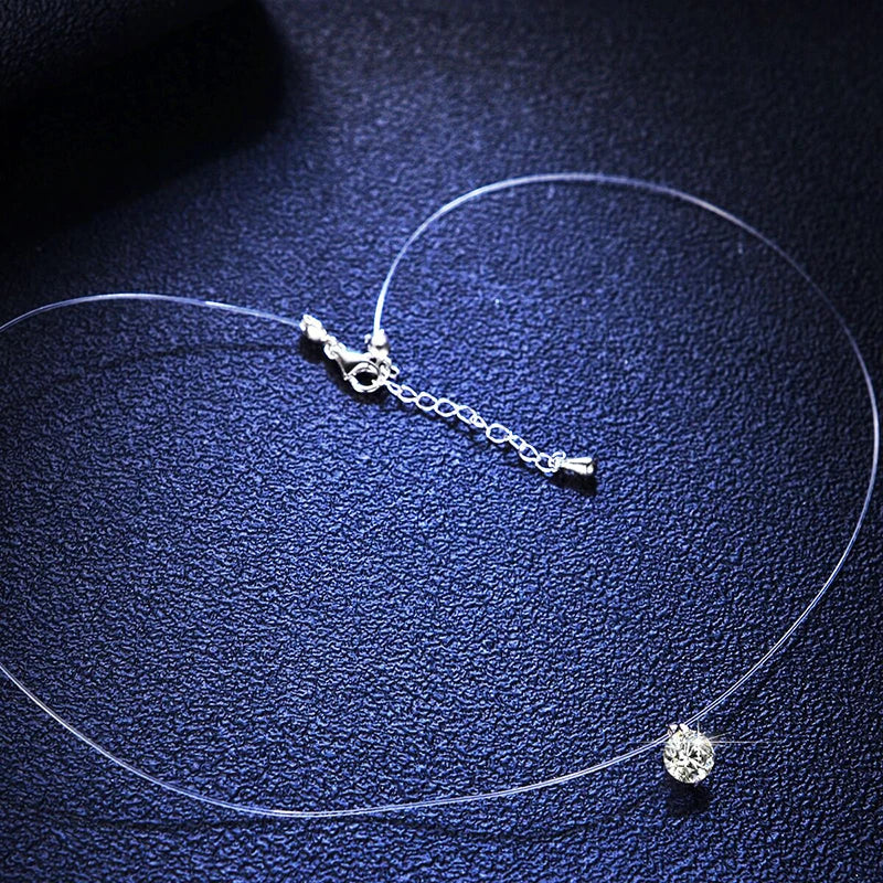 Bling Invisible Zircon Necklace For Women Jewelry Transparent Fishline Pendant Collier Choker Wedding Party Daily Accessories