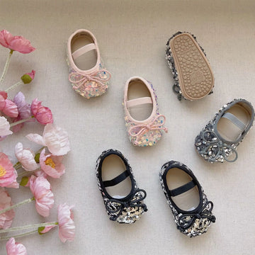 Brand Baby Shoes 2025 Summer Pearl Sequined Princess Shoe Girl Leather Shoe Anti Slip Soft Sole Walking Shoe Bow Newborn Shoes
