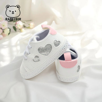 Baby Girl Toddler Shoes Love Style Baby Simple White Shoes Lightweight Non-Slip