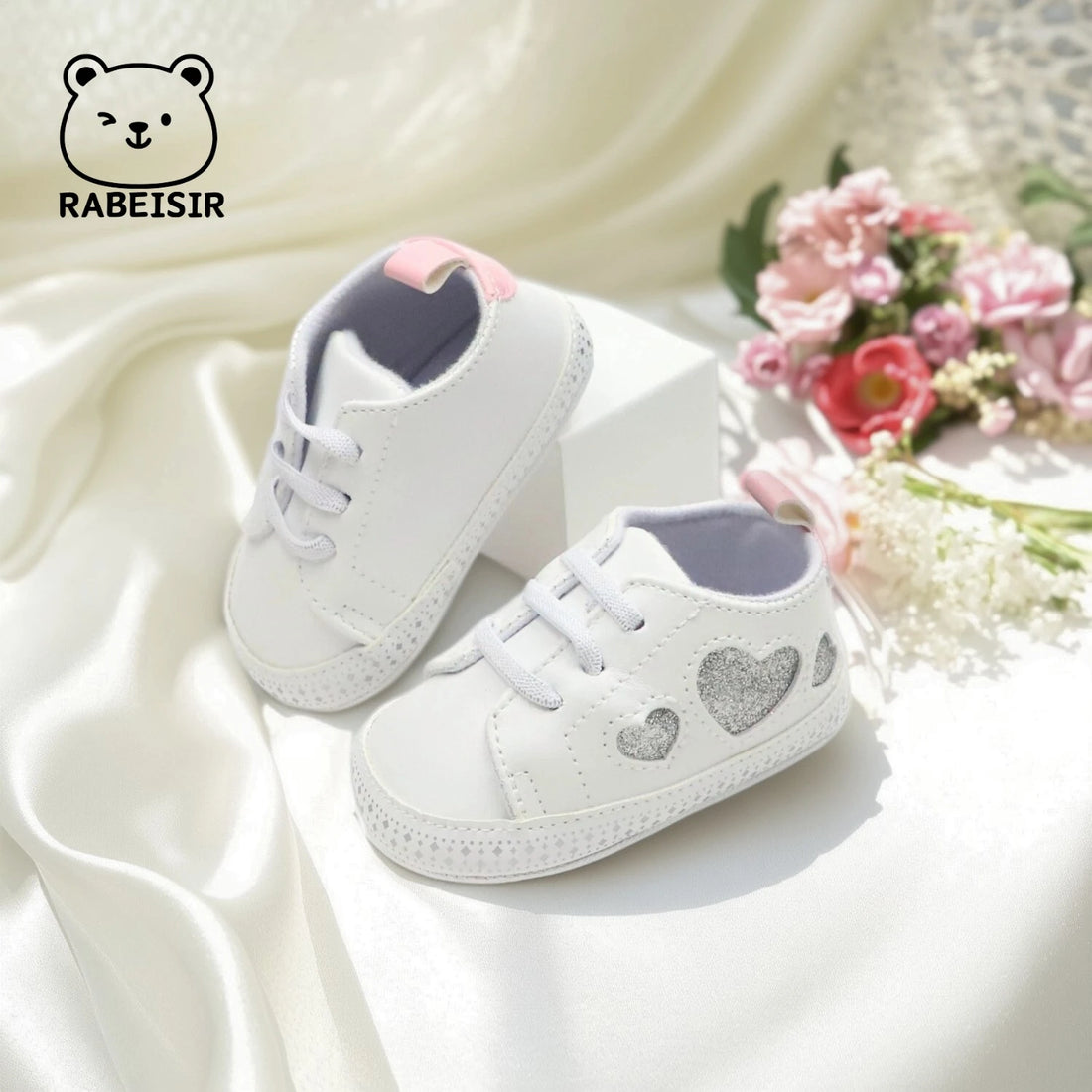 Baby Girl Toddler Shoes Love Style Baby Simple White Shoes Lightweight Non-Slip