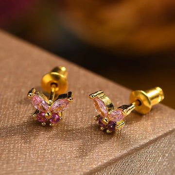 Bling CZ Stone Butterfly Stud Earrings for Women Girls, Trendy Gold Color Anti Allergy Metal Cubic Zirconia Ear Jewelry
