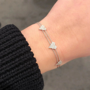 Bling Heart Charm Bracelets for Women Double Chain Paved White Cubic Zircon Rose Gold/Gold/Platinum Plated Color Fashion Jewelry