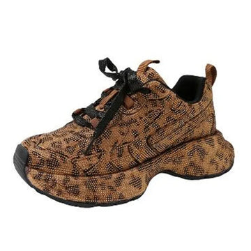 Luxury Women Bling Running Shoes Chunky Sneakers Fashion Casual Genuine Leather Breathable Height Increased Flat Platform Shoe